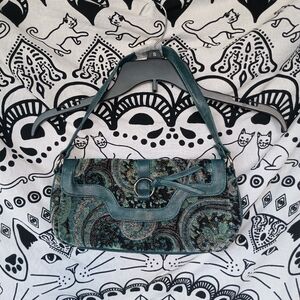 Vintage Inspired Teal Paisley Shoulder Bag